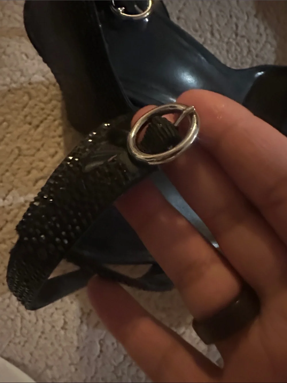 Black Glitter Platform Block Heel Sandals